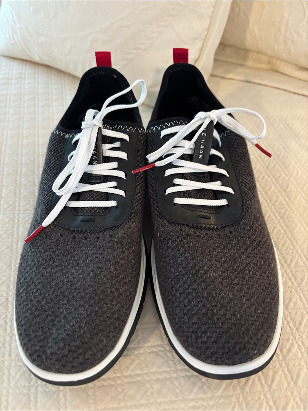 Cole Haan Men’s Charcoal Knit Shoes with White Laces and Red Accents